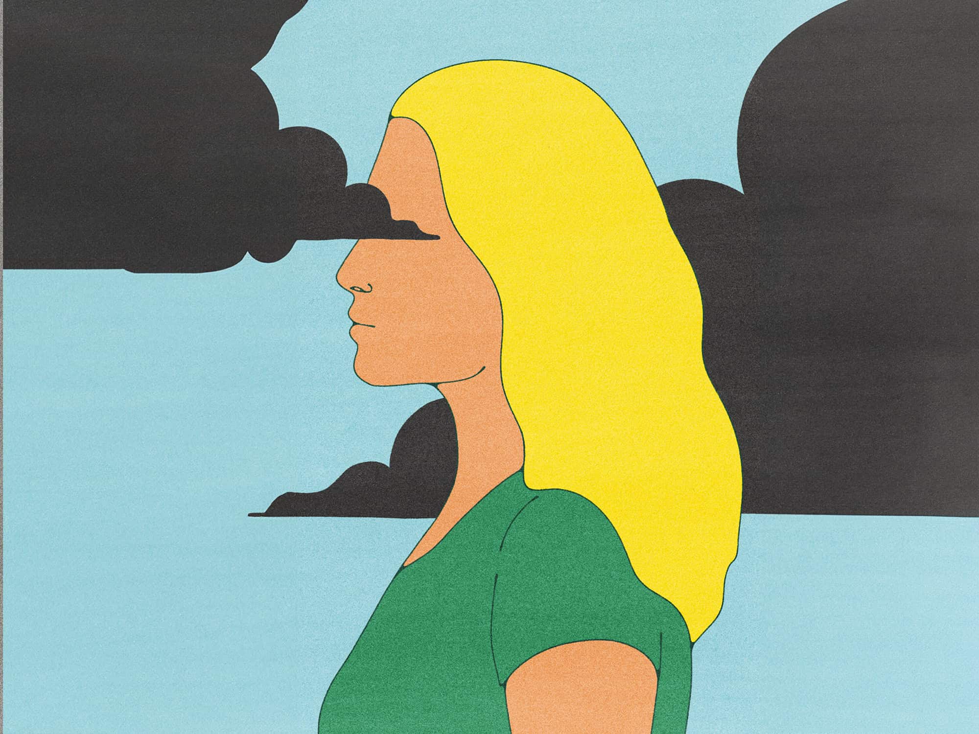 a woman with yellow hair and black smoke coming out of her eyes